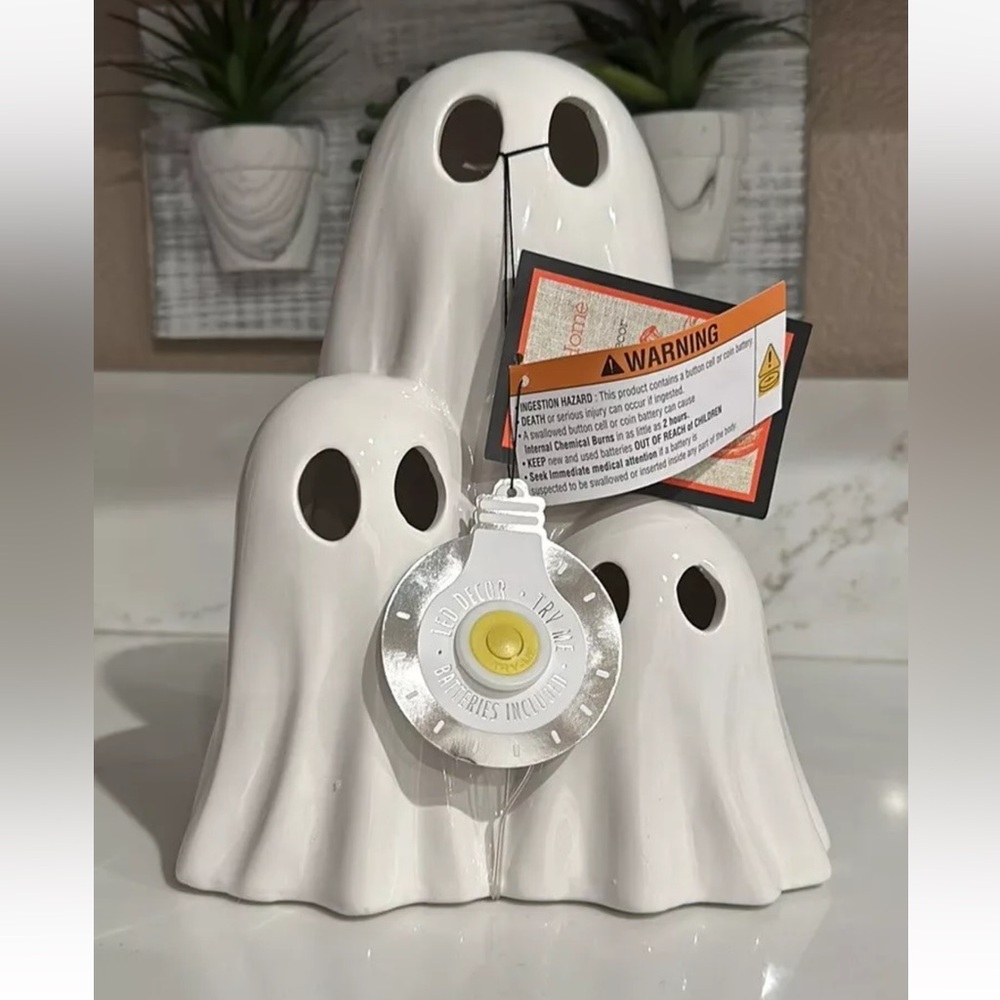 Hallow Home Ceramic Led Light Up Spooky Ghost Trio Halloween Decor
